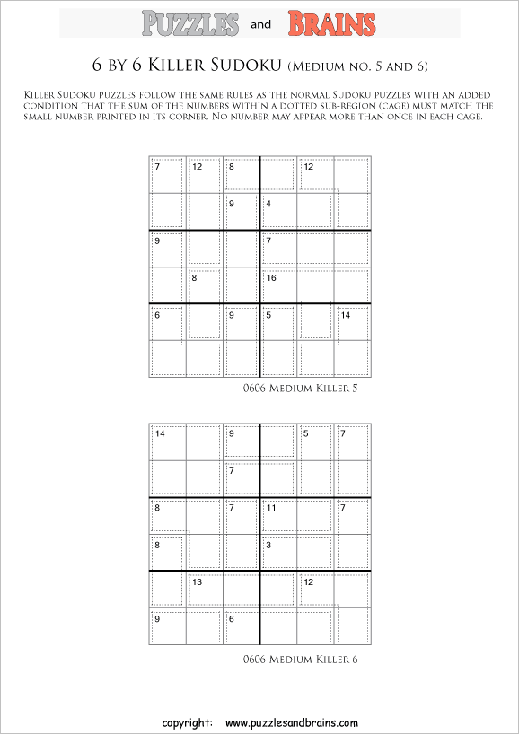 printable 6 by 6 medium level math Sudoku puzzles for kids