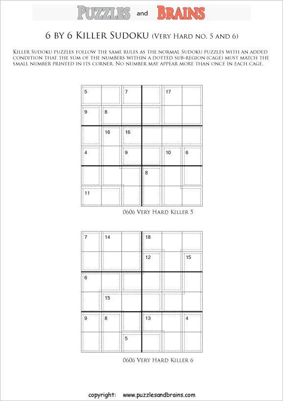 printable 6 by 6 difficult level math Sudoku puzzles for kids