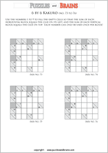 printable 6 by 6 math Kakuro puzzles for young and old math students
