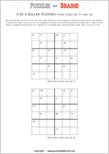 printable 6 by 6 difficult level math Sudoku puzzles for kids