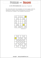 printable easier 6 by 6 Numbrix Number Snake puzzles for young and old
