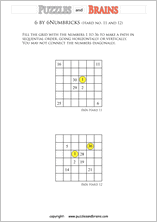 printable 6 by 6 difficult level Numbrix logic IQ puzzles