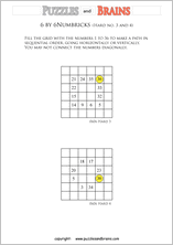 printable 6 by 6 difficult level Numbrix logic IQ puzzles