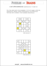 printable 6 by 6 medium level Numbrix logic IQ puzzles