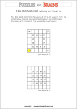 printable 6 by 6 medium level Numbrix logic IQ puzzles