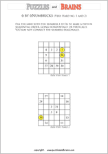 printable 6 by 6 very hard level Numbrix logic IQ puzzles