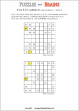 printable 8 by 8 medium level Numbrix logic IQ puzzles