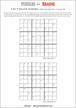printable easier 9 by 9 killer sudoku math logic puzzles for kids