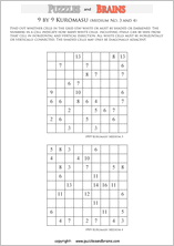 printable medium level 9 by 9 Kuromasu logic puzzles for young and old