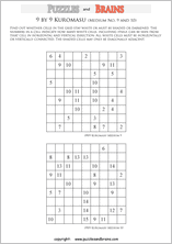 printable medium level 9 by 9 Kuromasu logic puzzles for young and old
