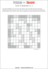 printable 12 by 12 math Kakuro puzzles for young and old math students