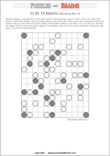 printable medium level 12 by 15 Japanese Masyu Circles logic puzzles for young and old.