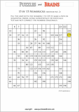 printable 15 by 15 medium level Numbrix logic IQ puzzles
