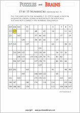 printable 15 by 15 medium level Numbrix logic IQ puzzles