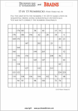 printable 15 by 15 very hard level Numbrix logic IQ puzzles