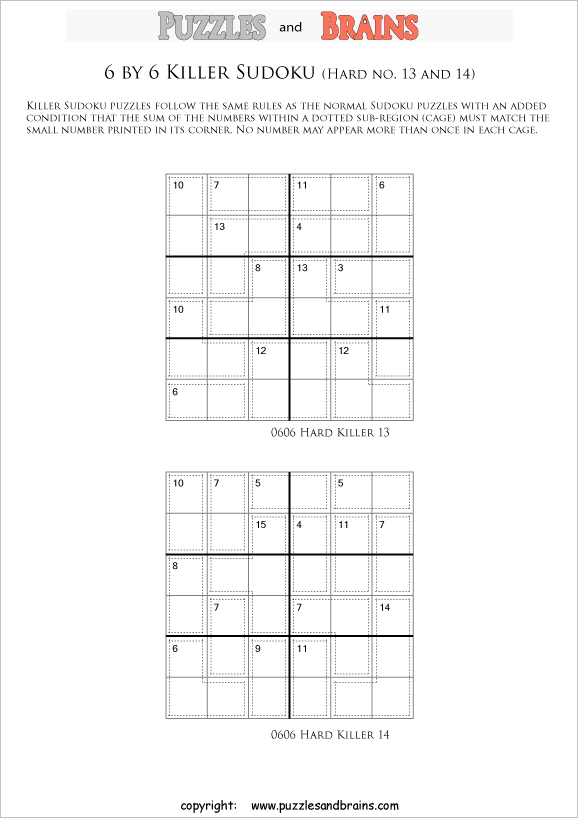 printable 6 by 6 challenging level math Sudoku puzzles for kids