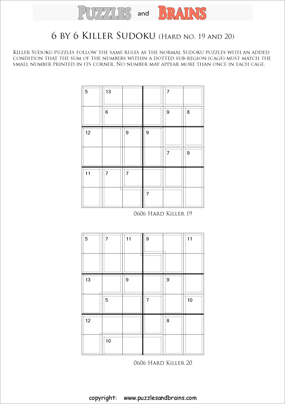 printable 6 by 6 challenging level math Sudoku puzzles for kids