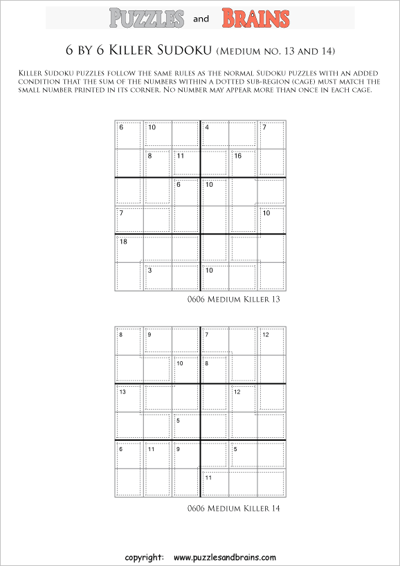 printable 6 by 6 medium level math Sudoku puzzles for kids