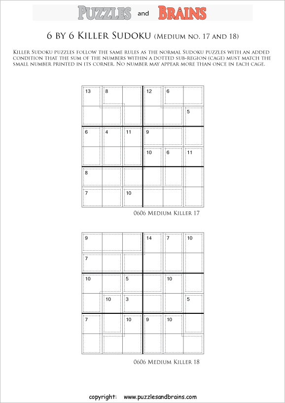 printable 6 by 6 medium level math Sudoku puzzles for kids