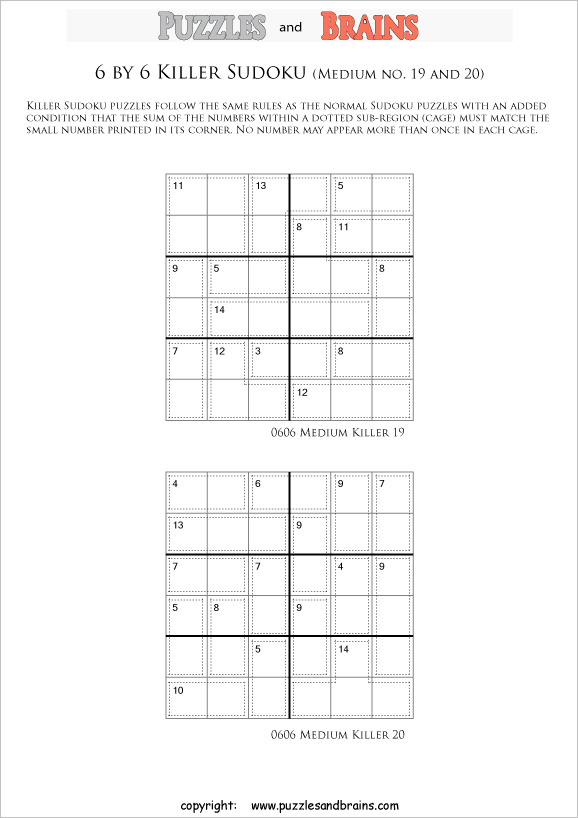 printable 6 by 6 medium level math Sudoku puzzles for kids