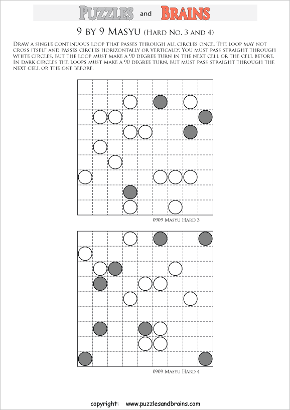 printable difficult level 9 by 9 Japanese Masyu Circles ...