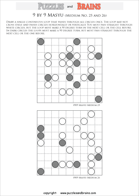 printable medium level 9 by 9 Japanese Masyu Circles logic ...