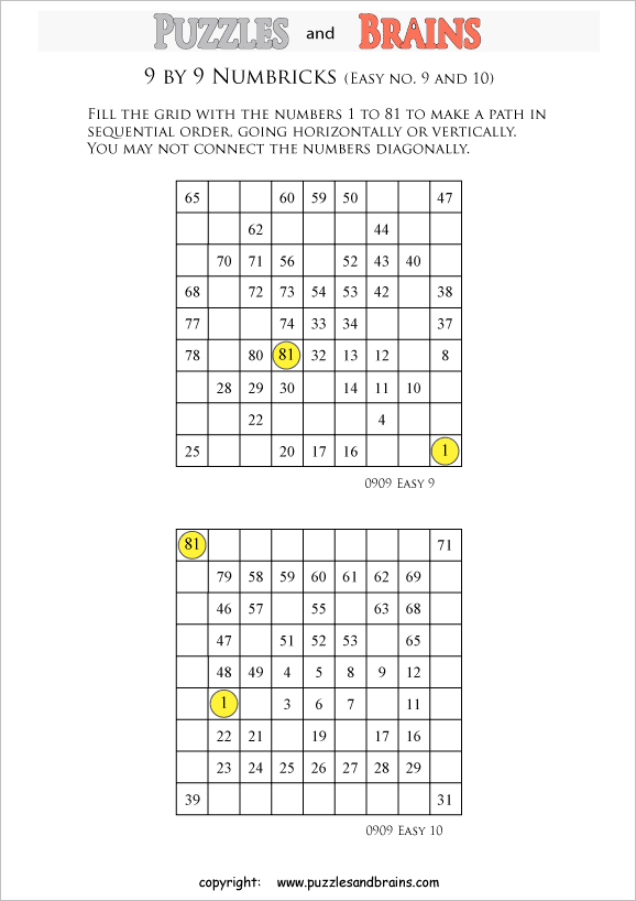 Numbrix Puzzles Printable
