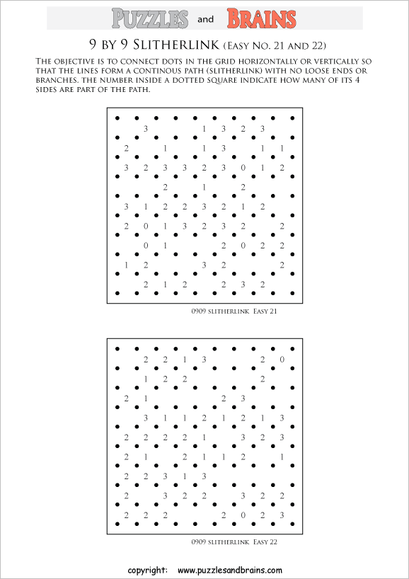 printable Slitherlink logic puzzles for kids and adults