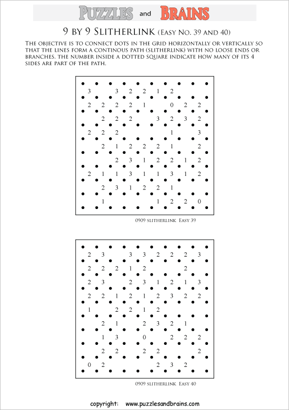 printable Slitherlink logic puzzles for kids and adults