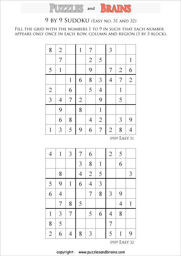 sudoku printable easy puzzles daily