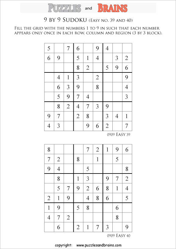 printable 9 by 9 sudoku puzzles for kids beginners and profs