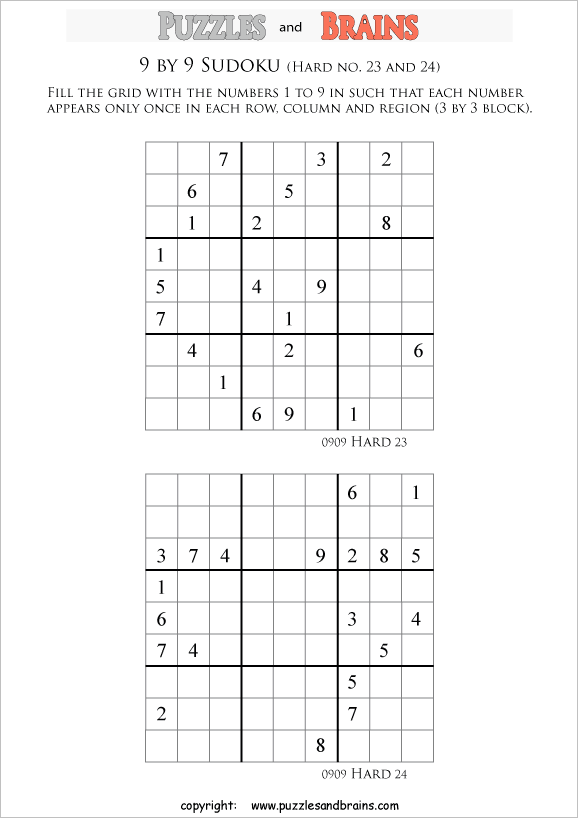 printable difficult level 9 by 9  Sudoku puzzles