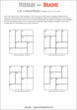 printable 4 by 4 difficult level Mathdoku, KenKen-like, math puzzles for young and old