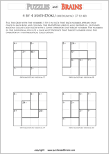 printable 4 by 4 medium level Mathdoku, KenKen-like, math puzzles for young and old