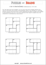 printable 4 by 4 medium level Mathdoku, KenKen-like, math puzzles for young and old