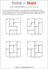 printable 4 by 4 medium level Mathdoku, KenKen-like, math puzzles for young and old