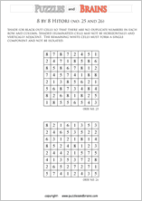 printable 8 by 8 Hitori logic puzzles that will boost your IQ