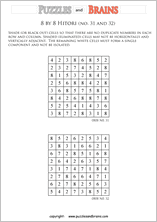 printable 8 by 8 Hitori logic puzzles that will boost your IQ