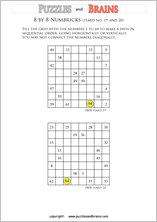 printable 8 by 8 difficult level Numbrix logic IQ puzzles