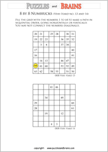 printable 8 by 8 very hard level Numbrix logic IQ puzzles