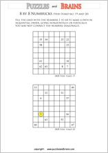 printable 8 by 8 very hard level Numbrix logic IQ puzzles