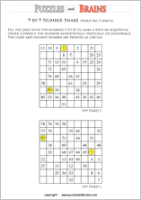 printable difficult 9 by 9 Hidato Number Snake puzzles for young and old