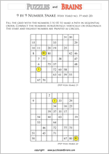 printable very difficult 9 by 9 Hidato Number Snake puzzles for young and old