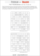 printable easier 9 by 9 Kuromasu logic puzzles for young and old