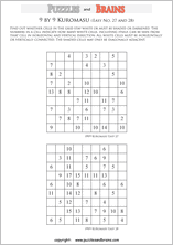 printable easier 9 by 9 Kuromasu logic puzzles for young and old