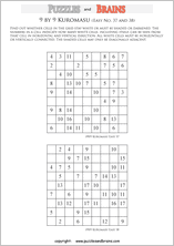 printable easier 9 by 9 Kuromasu logic puzzles for young and old