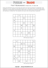 printable difficult level 9 by 9 Kuromasu logic puzzles for young and old