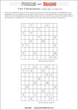 printable difficult level 9 by 9 Kuromasu logic puzzles for young and old