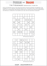 printable medium level 9 by 9 Kuromasu logic puzzles for young and old