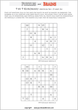 printable medium level 9 by 9 Kuromasu logic puzzles for young and old